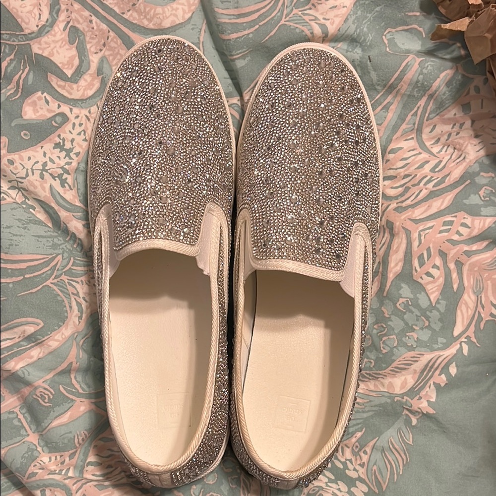 David's Bridal Silver Glitter rhinestone Sneakers. 10M New, never used.